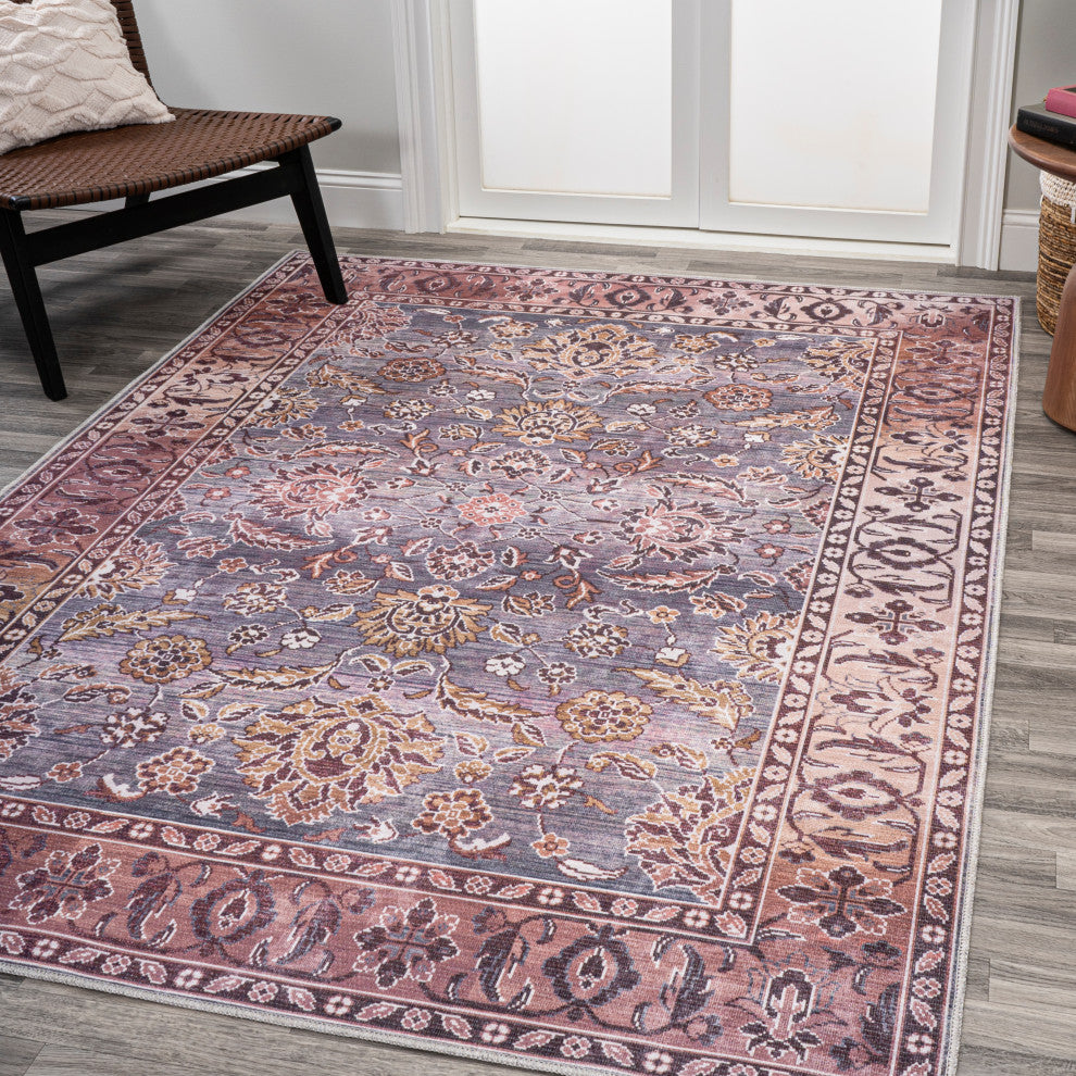 Victoria Ornate Persian Machine Washable Indoor Area Rug, Brwon/Gray, 4 X 6