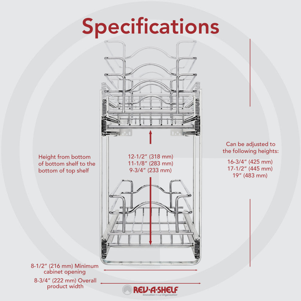 Two-Tier Bottom Mount Pull Out Steel Wire Organizer, 9"