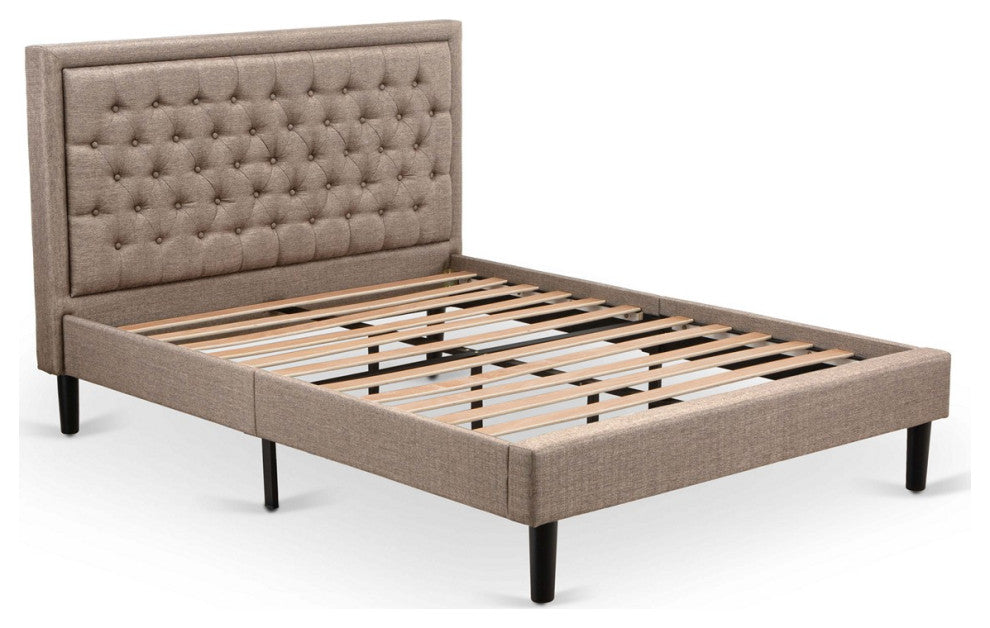 2Pc Queen Size Bed Set, 1 Platform Bed Dark Khaki, 1 Wood Nightstand
