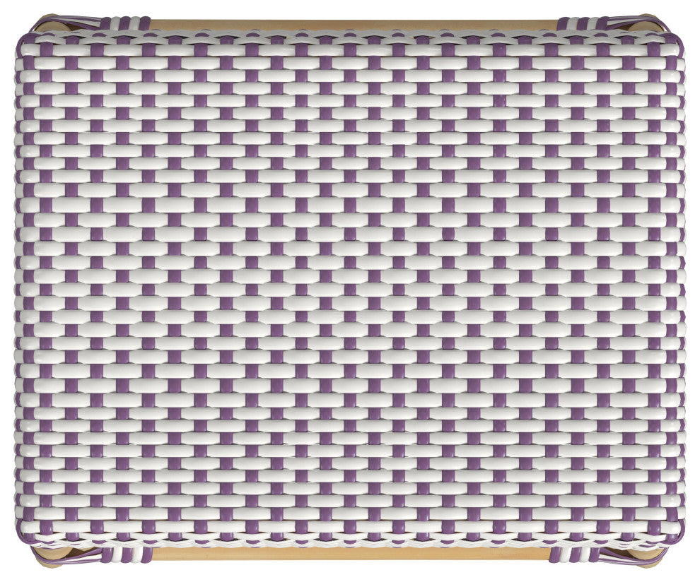 Robias Rectangular Rattan 24.5" Counter Stool, White and Purple Dot