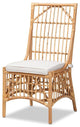 Modern Bohemian White Fabric Upholstered & Natural Brown Rattan Dining Chair