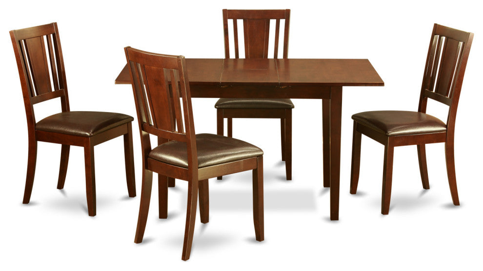 5 Pc Small Dinette Set - Table With Leaf And 4 Kitchen Chairs