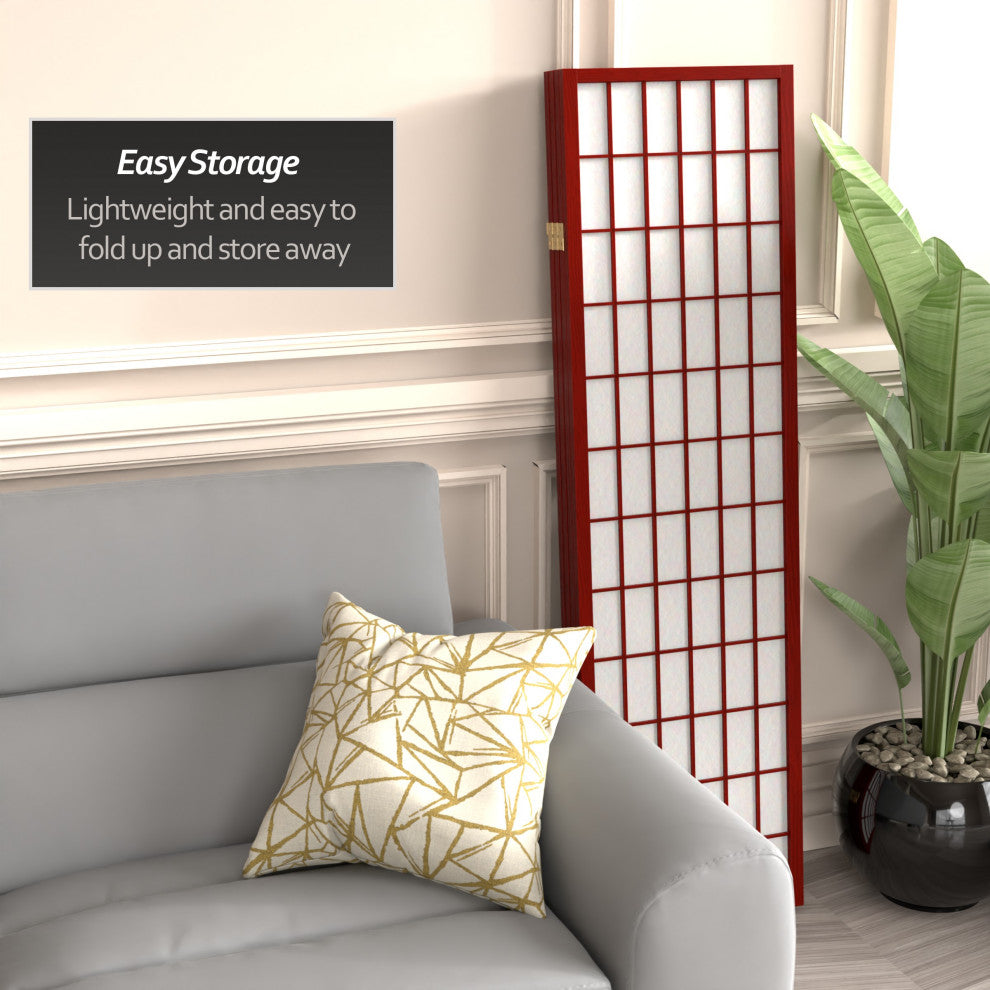 5' Tall Window Pane Shoji Screen, Rosewood, 3 Panels