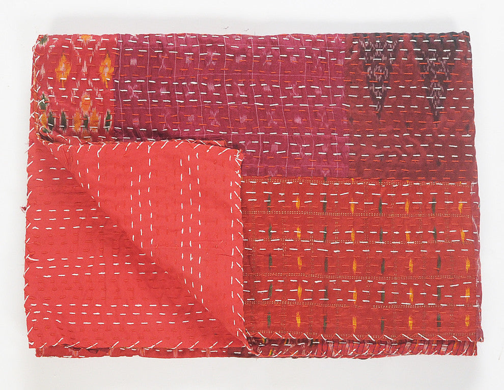 Hippy Vibes Silk and Cotton Kantha Throw Blanket