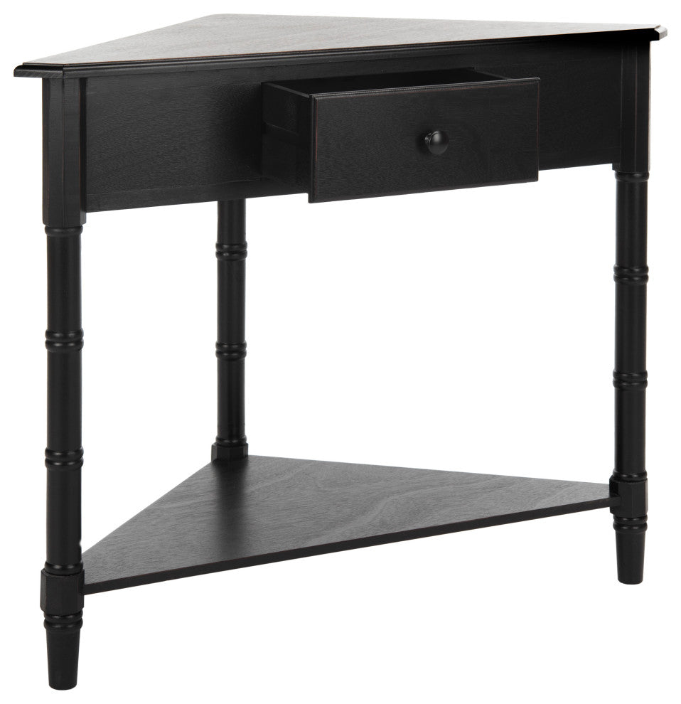 Safavieh Gomez Corner Table With Storage Drawer, Distressed Black