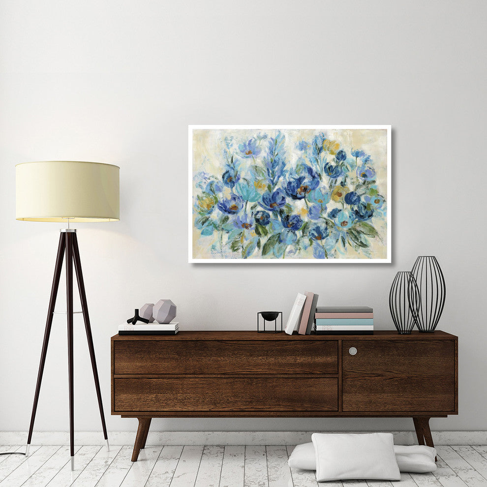 "Scattered Blue Flowers" Digital Paper Print by Silvia Vassileva, 50"x34"