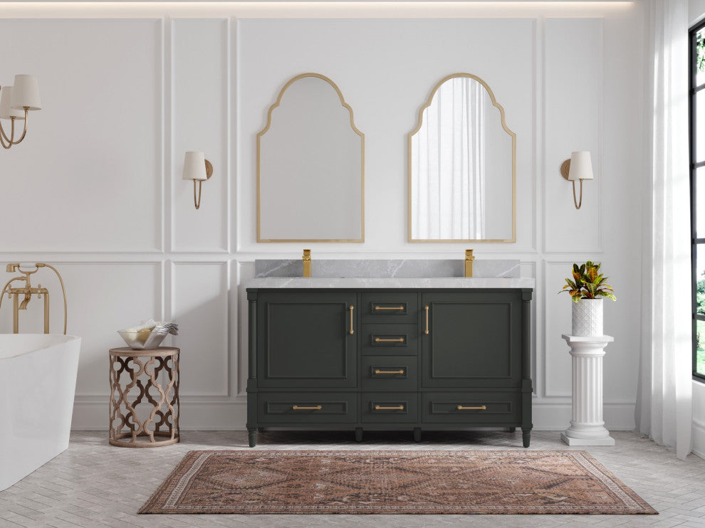 Aberdeen 60 Double Bathroom Vanity in Black Top 2" Pearl Gray