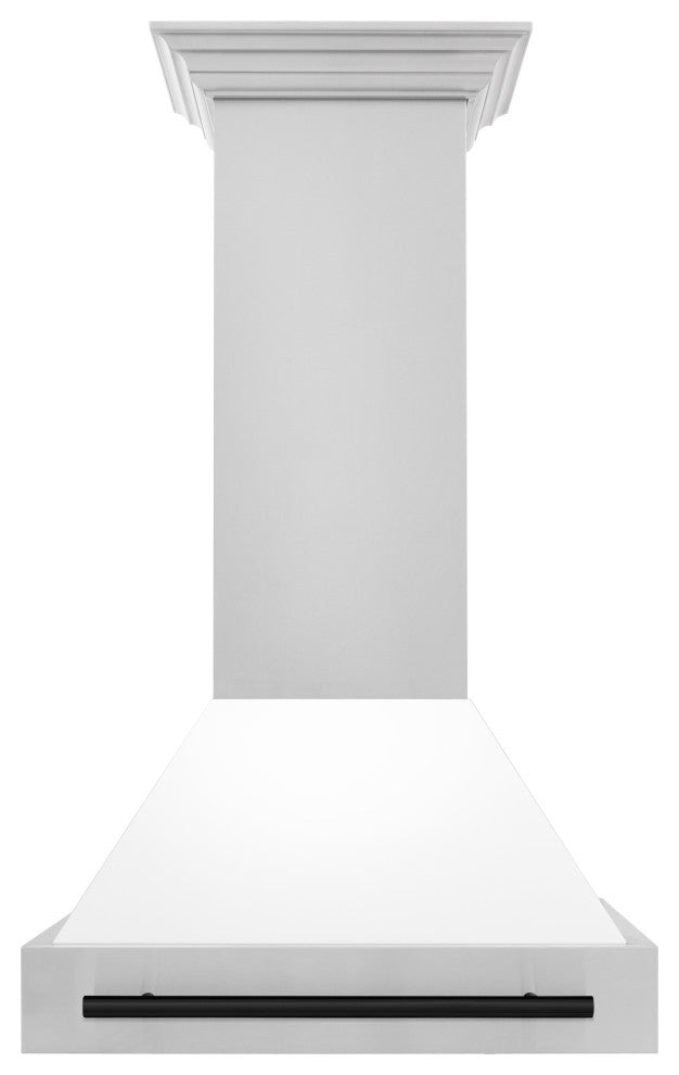 ZLINE 30" Wall Mount Hood, Stainless With White Matte Shell, 8654STZ-WM30-MB