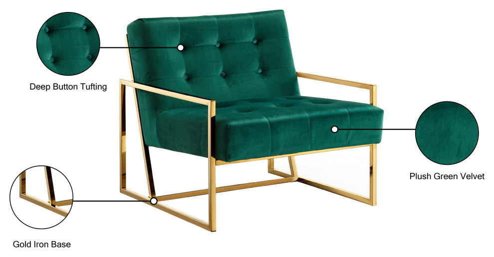 Pierre Velvet Upholstered Accent Chair, Green