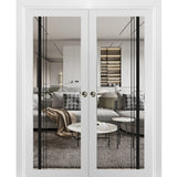 French Double Pocket Doors 36x80 | Lucia 2566 White Silk | Kit Trims Rail