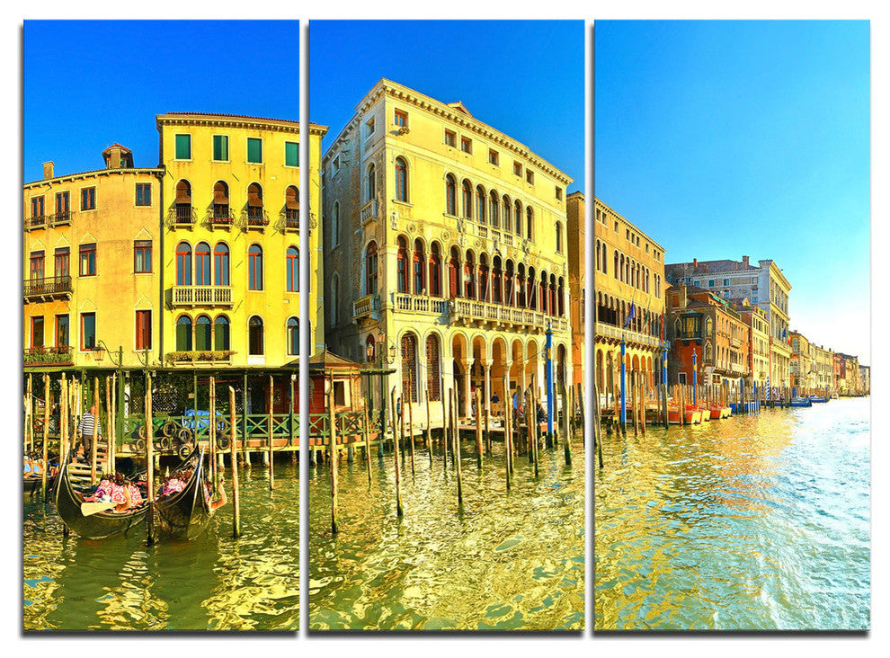 "Yellow Tinged Grand Canal Venice" Metal Wall Art, 3 Panels, 36"x28"
