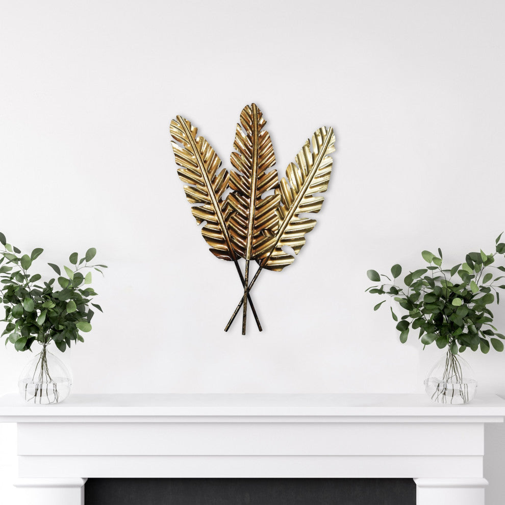 Contemporary Black and Gold Leaf Design Wall D"cor