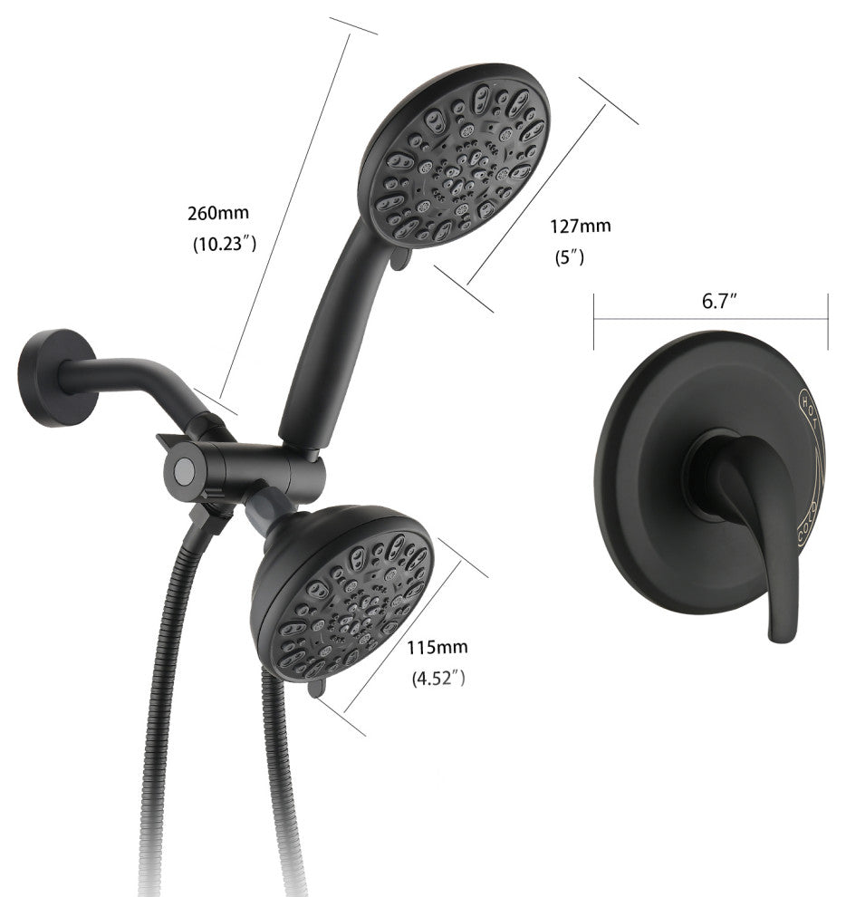 Set of shower heads With handheld and valve, Matte Black