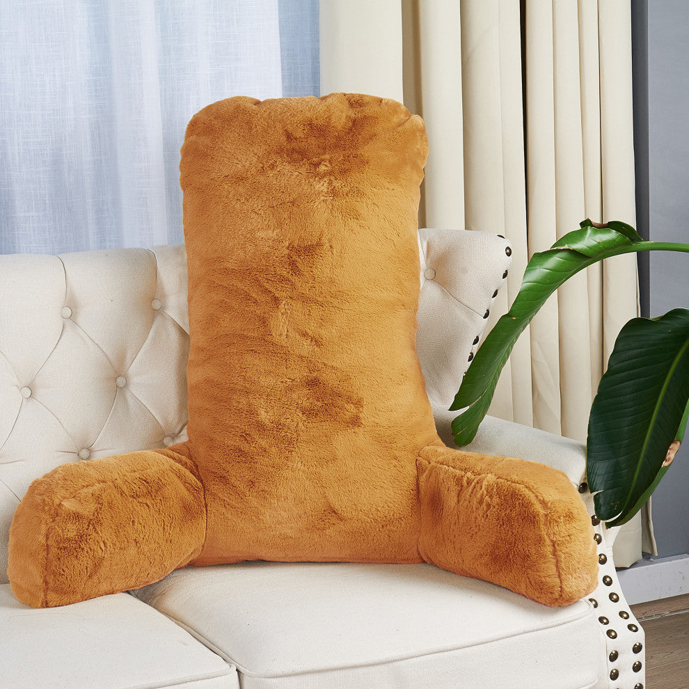Fox Faux Fur Bedrest, Needs Assembly, Burnt Orange, 28"x30"x17"