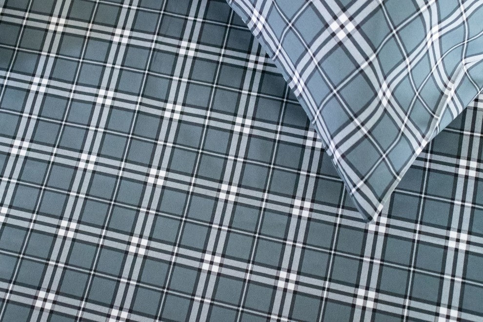 Plaid Print Matte Sateen Sheet Set, Charcoal, California King