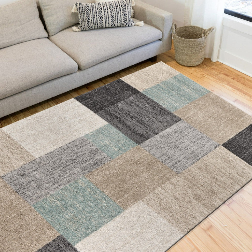 8" x 10" Beige and Black Modern Blocks Area Rug