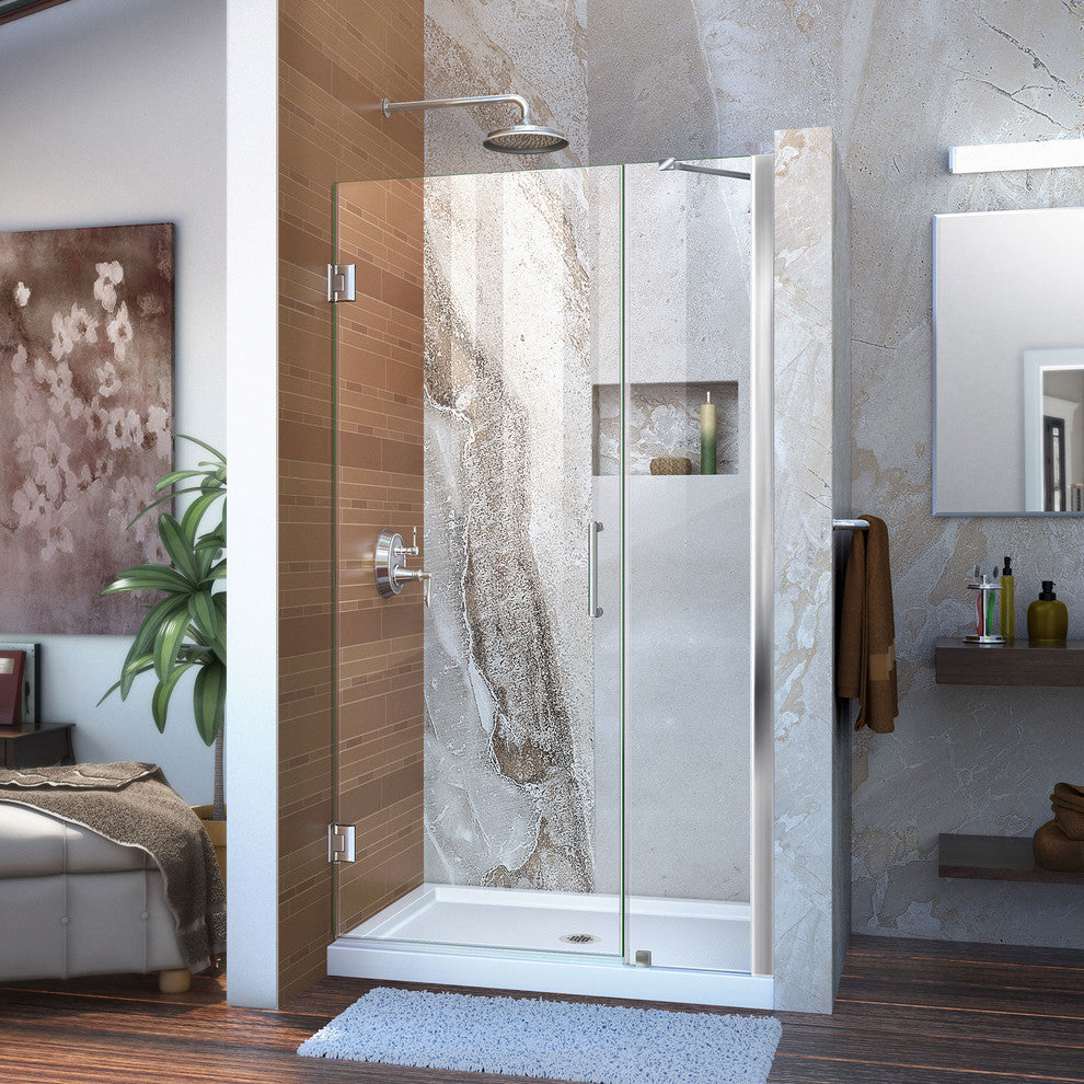 DreamLine Unidoor 36" to 37" Frameless Hinged Shower Door, Clear Glass, Chrome