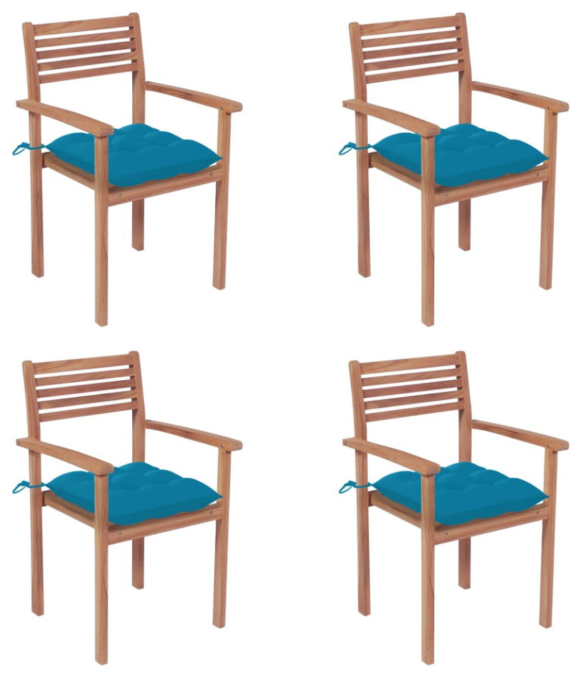 vidaXL 4x Solid Teak Wood Patio Chairs with Light Blue Cushions Lounge Seat