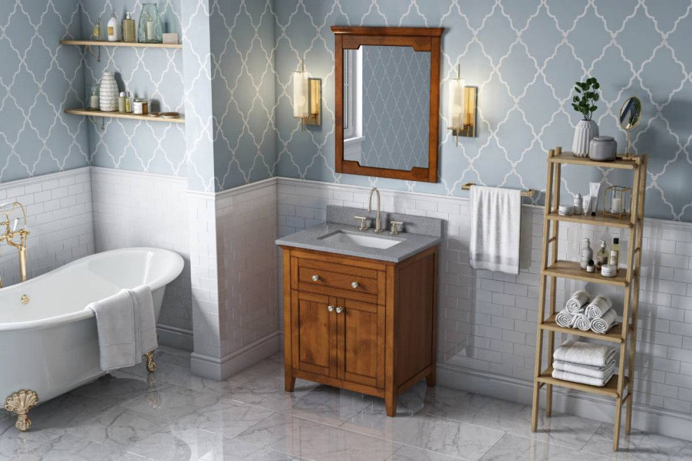 Chatham Traditional 30" Chocolate Single Sink Vanity, Steel Grey Cultured Marble