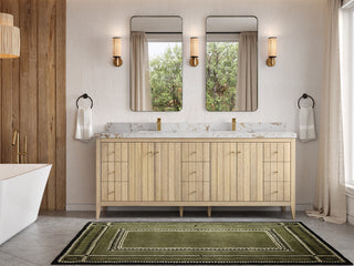 Atlanta Oak 84" Double Sink Bath Vanity, White 2" Viola Gold