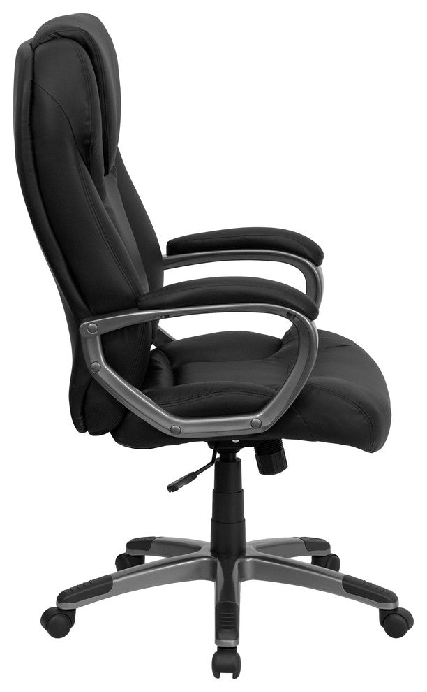 High Back Black Leather Executive Swivel Chair With Arms