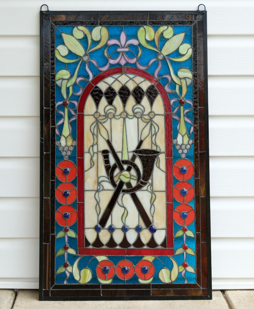 20.5" x 34.75" Large Handcrafted glass window panel WL040101
