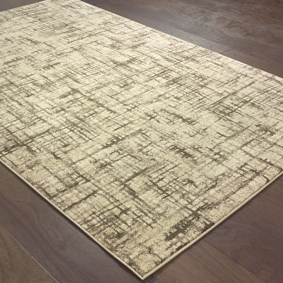 Rowen Distressed Etchings Ivory/ Brown Area Rug, 12'x15'