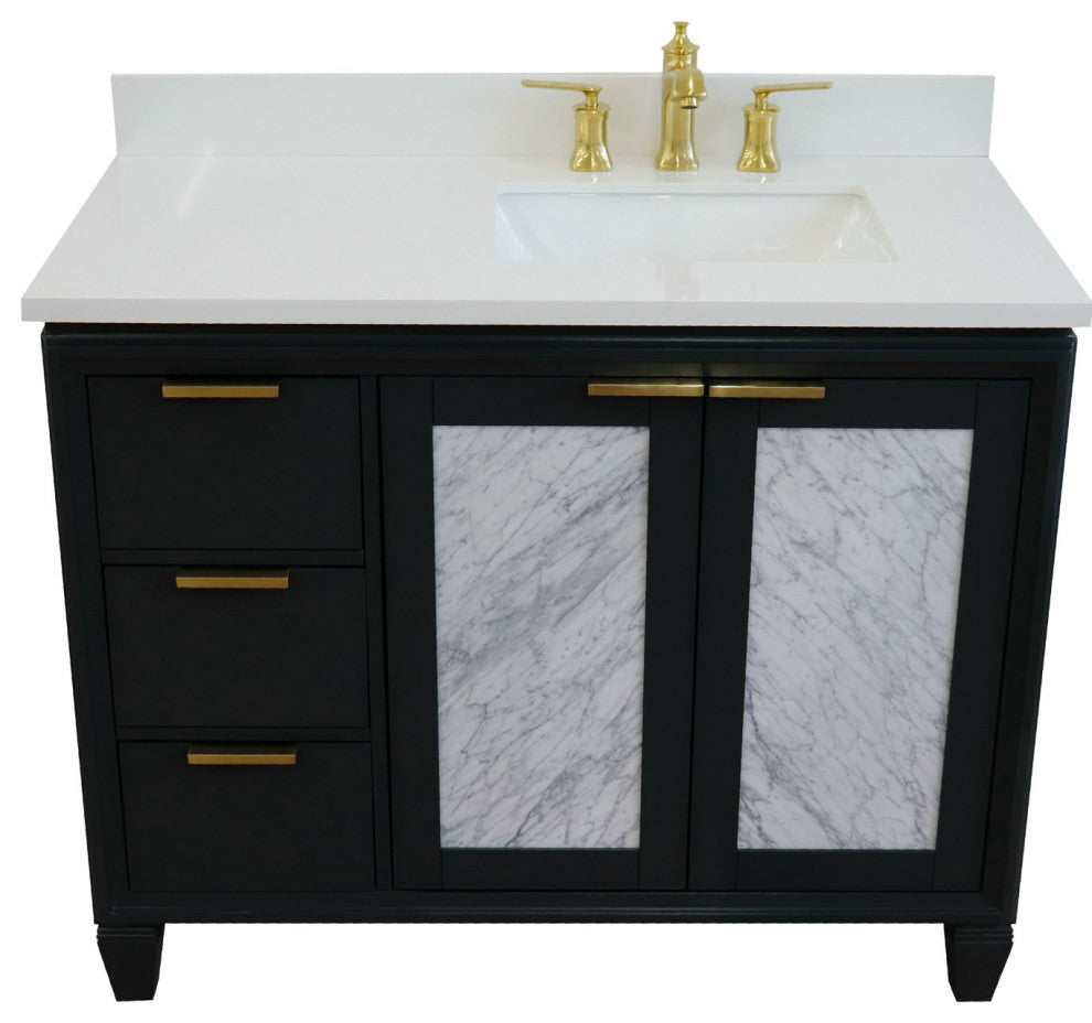 43" Single Vanity, Dark Gray Finish With White Engineered Stone Top