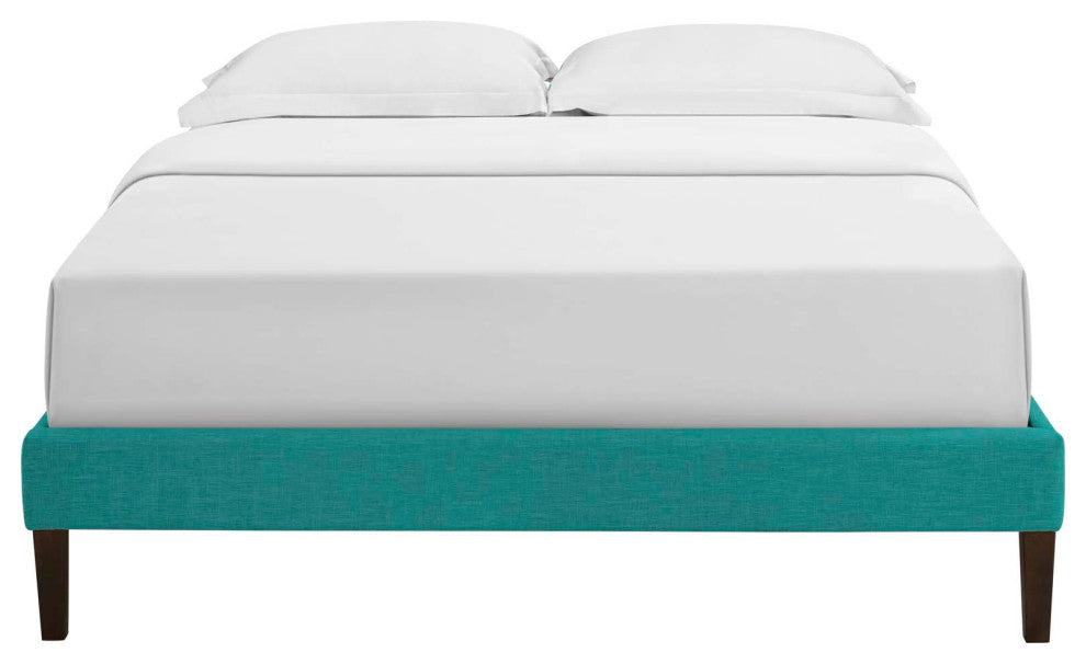 Tessie Queen Fabric Bed Frame With Squared Tapered Legs, Teal