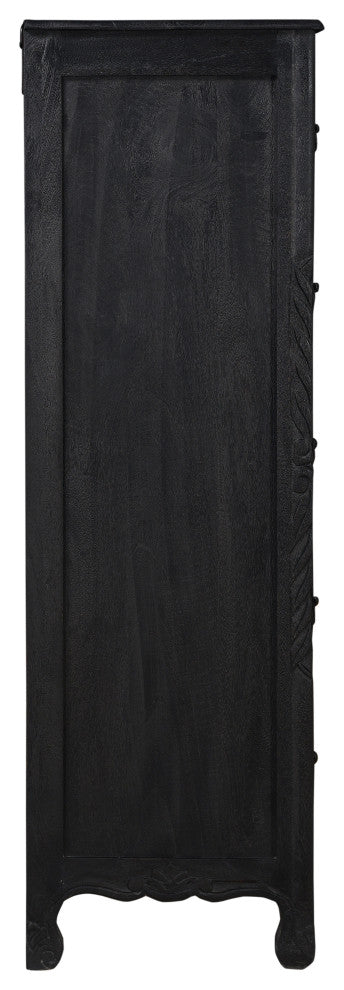 Delaney Carved Tall Chest, Distressed Black