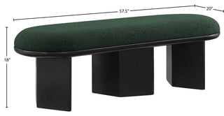 Wilshire Boucle Fabric Upholstered Bench, Green, Black Finish