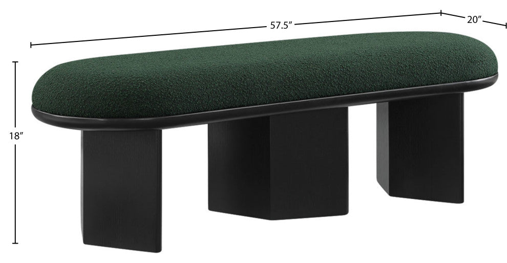 Wilshire Boucle Fabric Upholstered Bench, Green, Black Finish