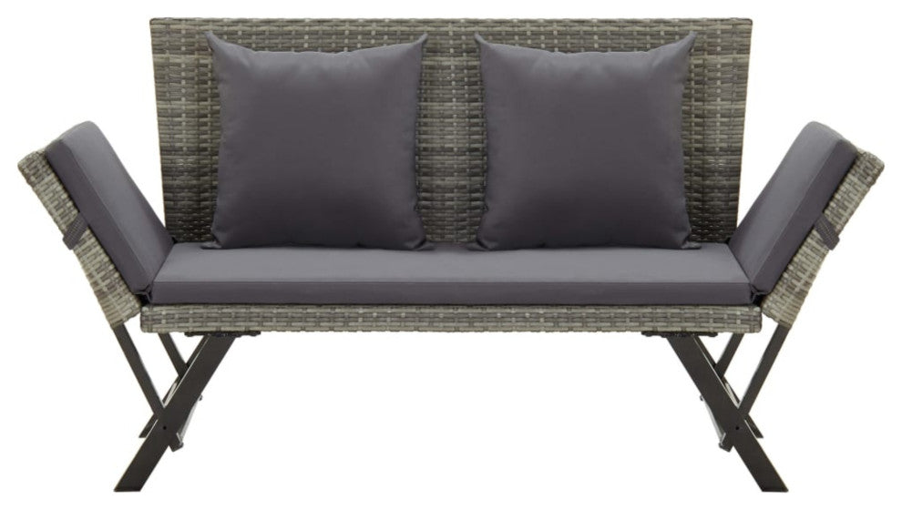 vidaXL Garden Bench With Cushions 69.3" Gray Poly Rattan