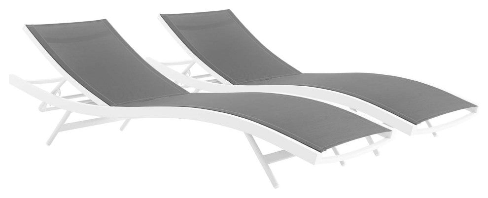 Glimpse Outdoor Patio Mesh Chaise Lounge Set of 2 - White Gray