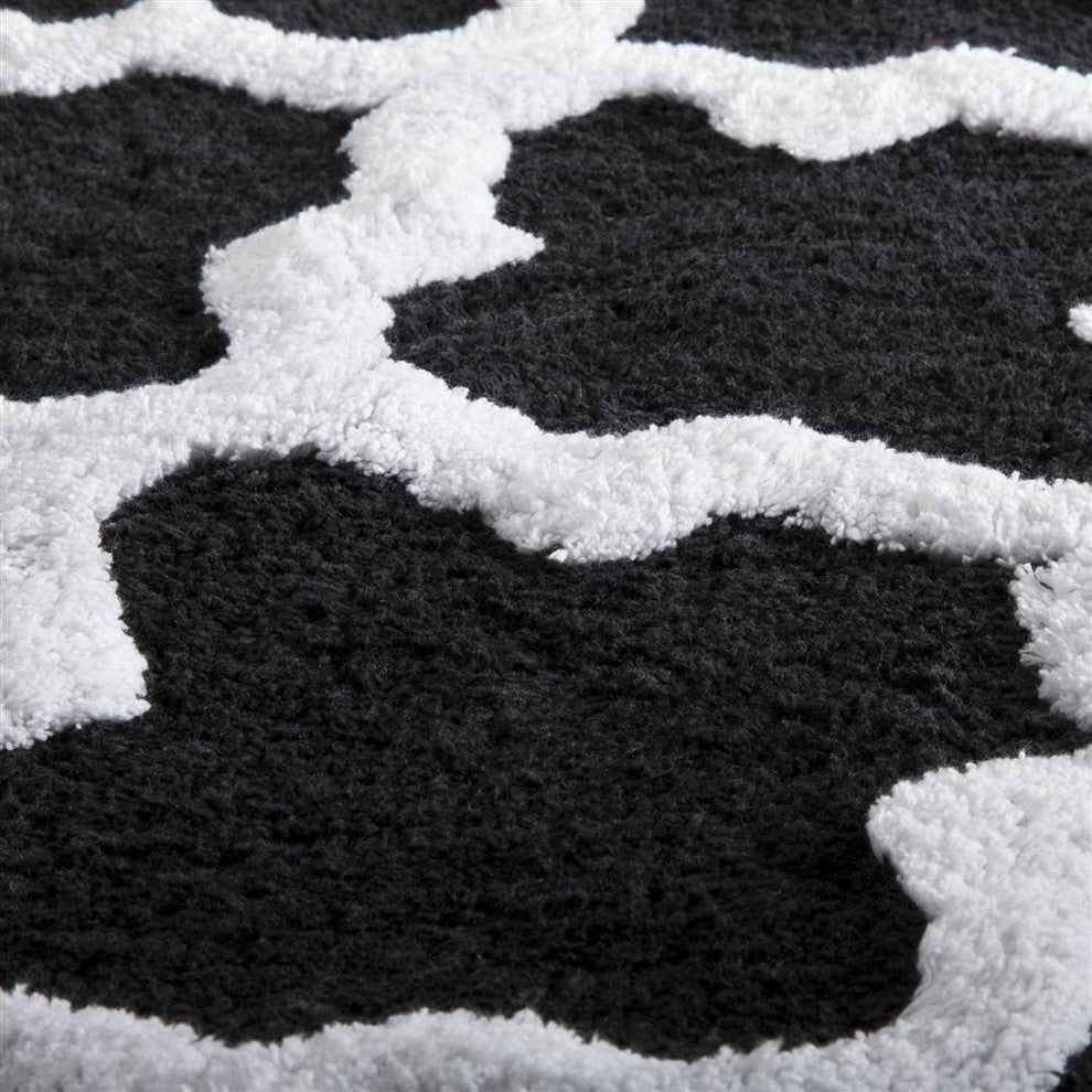 Lavish Home 100% Cotton Trellis Bathroom Mat, 24x60 inches, Black