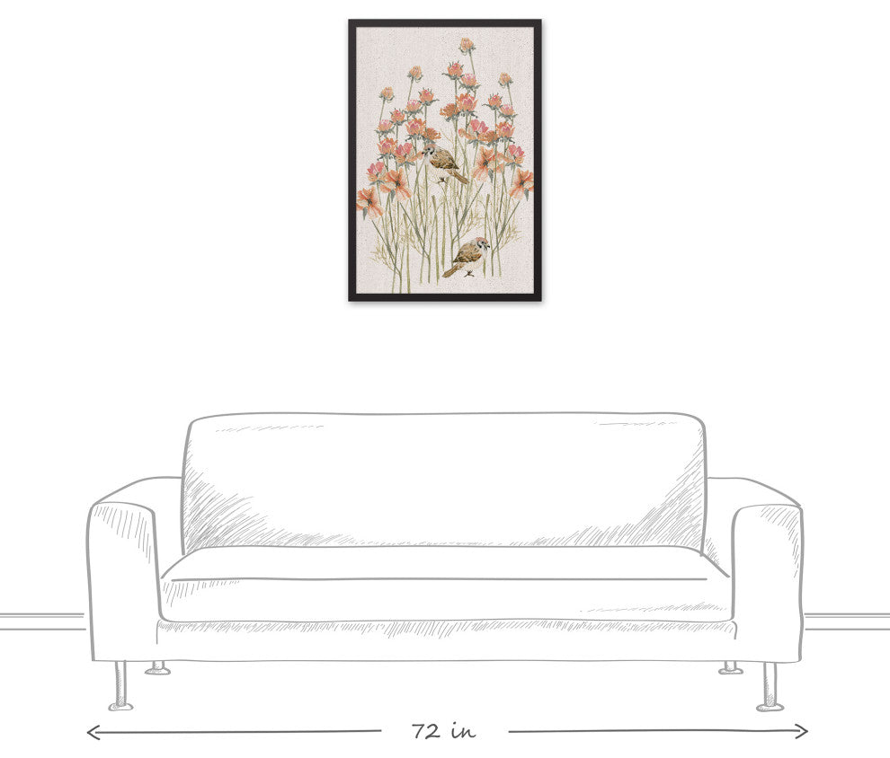 Birds, Flowers Peach Framed Canvas 20x30 Black Framed Canvas