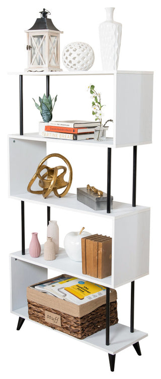 Danya B. Breuer 5-Tier White S-Shaped Bookcase With Black Hardware Accents