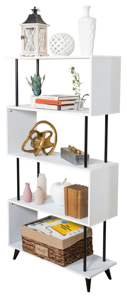 Danya B. Breuer 5-Tier White S-Shaped Bookcase With Black Hardware Accents