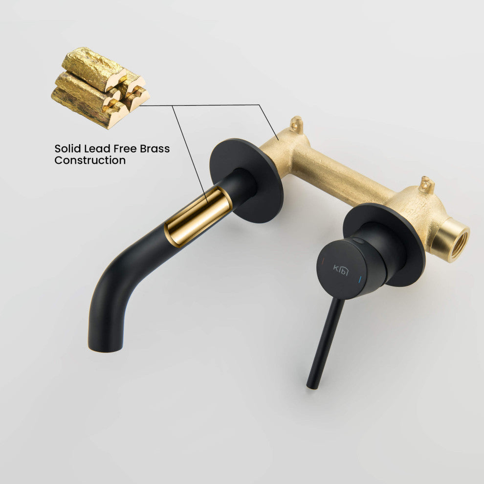 Circular Single Handle Wall Mounted Bathroom Sink Faucet, Matte Black