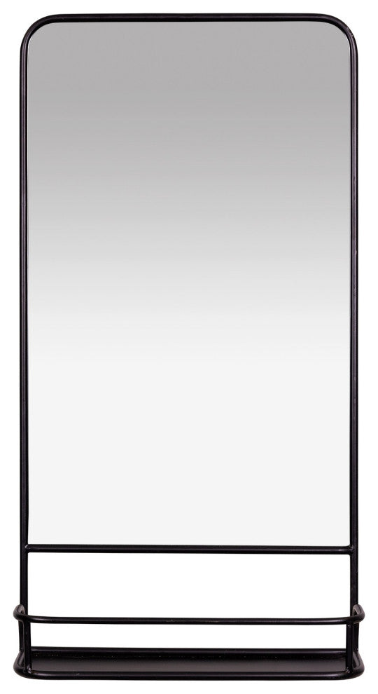 Black Rectangular Wall Mirror With Shelf
