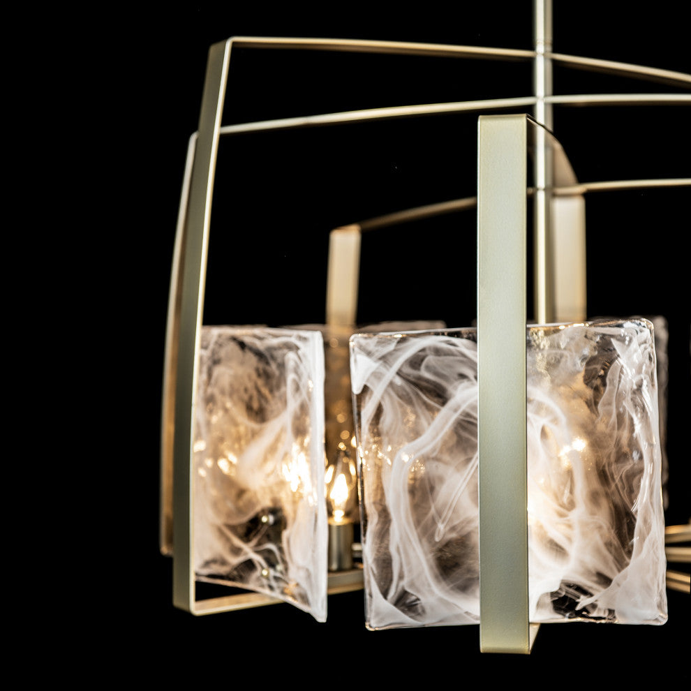 Arc 8-Light Pendant, Modern Brass Finish, White Swirl Glass