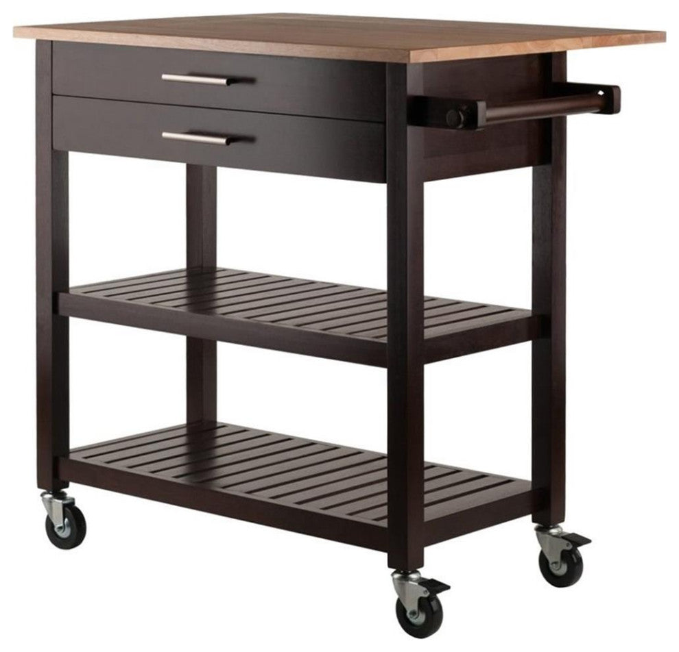 Langdon Kitchen Cart, Drop Leaf, Cappuccino and Natural