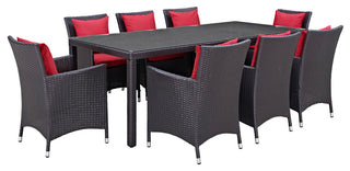 Convene 9-Piece Outdoor Wicker Rattan Dining Set, Espresso Red