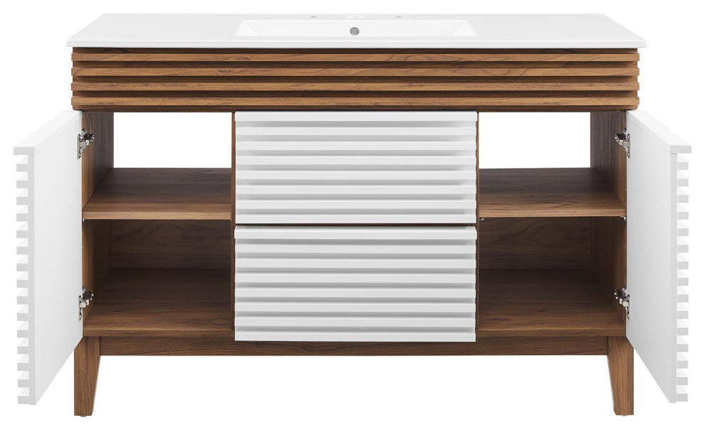 Render 48" Single Sink Bathroom Vanity, White Walnut White
