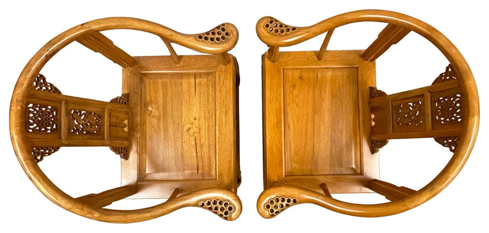 Consigned Vintage Chinese Camphor Wood Horseshoe Back Armchairs set