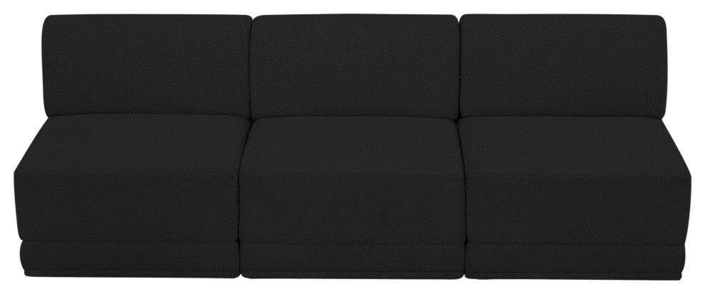 Ollie Black Boucle Fabric Straight Modular Sofa, Black, 3-Piece: 3 Armless Chair