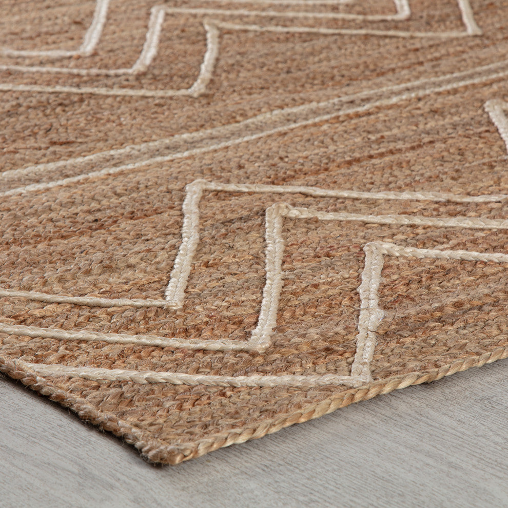 9' x 12' Troyes Natural and Ivory Chevron Braided Area Rug