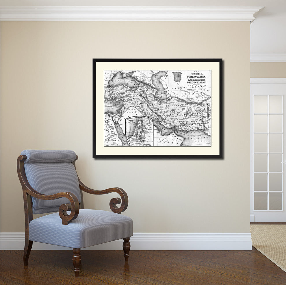 Persia, Iraq, Iran, Afghanistan Map Print On Canvas With Black Frame, 16" X 21"