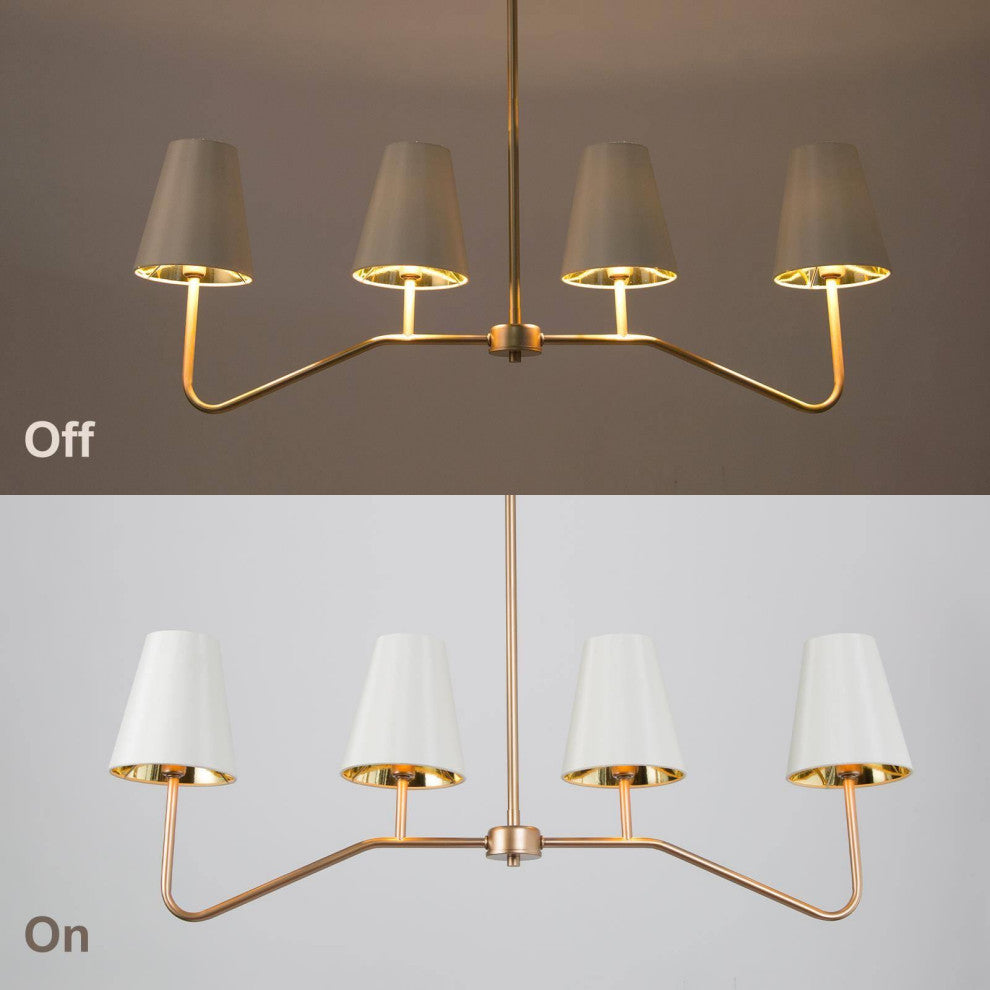 4-Lightsmatte Gold and White Fabric Shade Modern Linear LED Kitchen Island Lamp