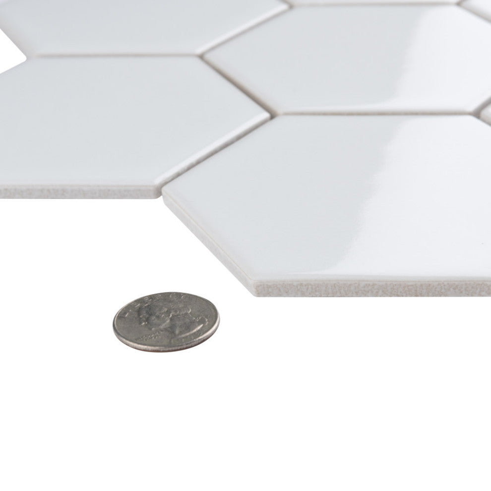 Metro Super 4" Hex Glossy White Porcelain Floor and Wall Tile